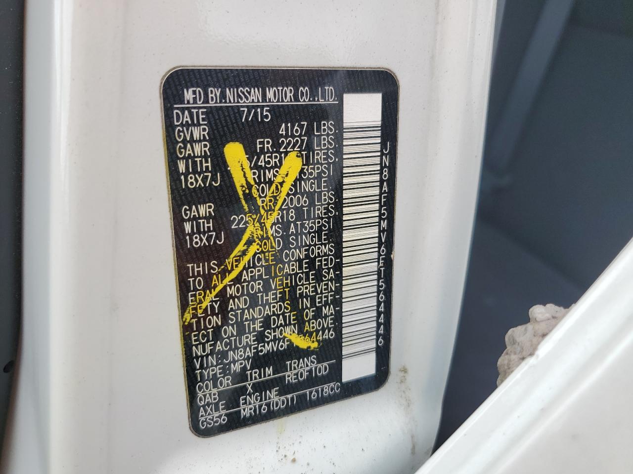 JN8AF5MV6FT564446 2015 Nissan Juke S