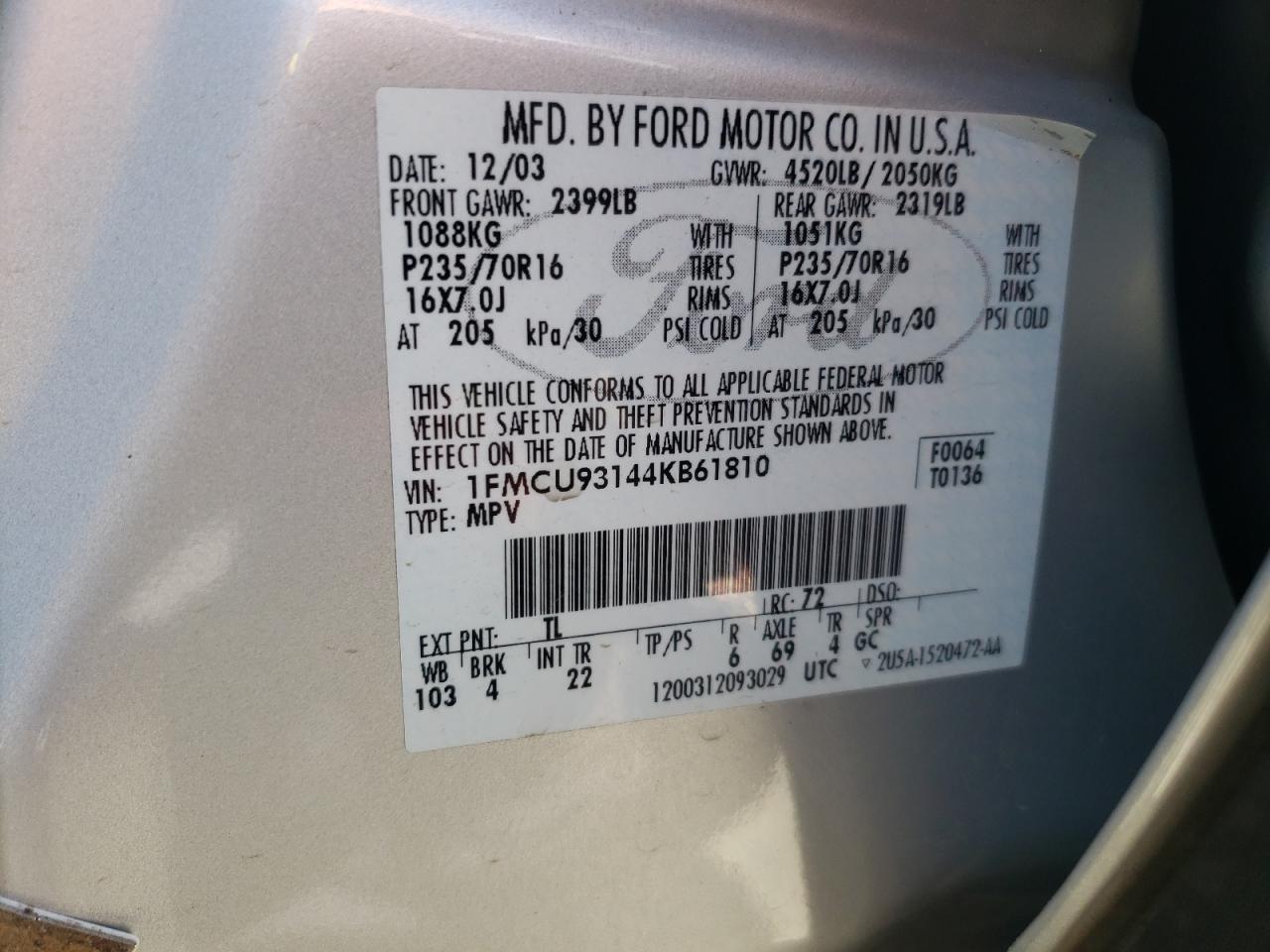 1FMCU93144KB61810 2004 Ford Escape Xlt