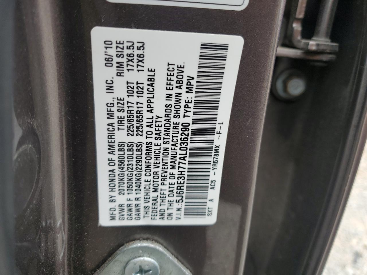 5J6RE3H77AL036290 2010 Honda Cr-V Exl