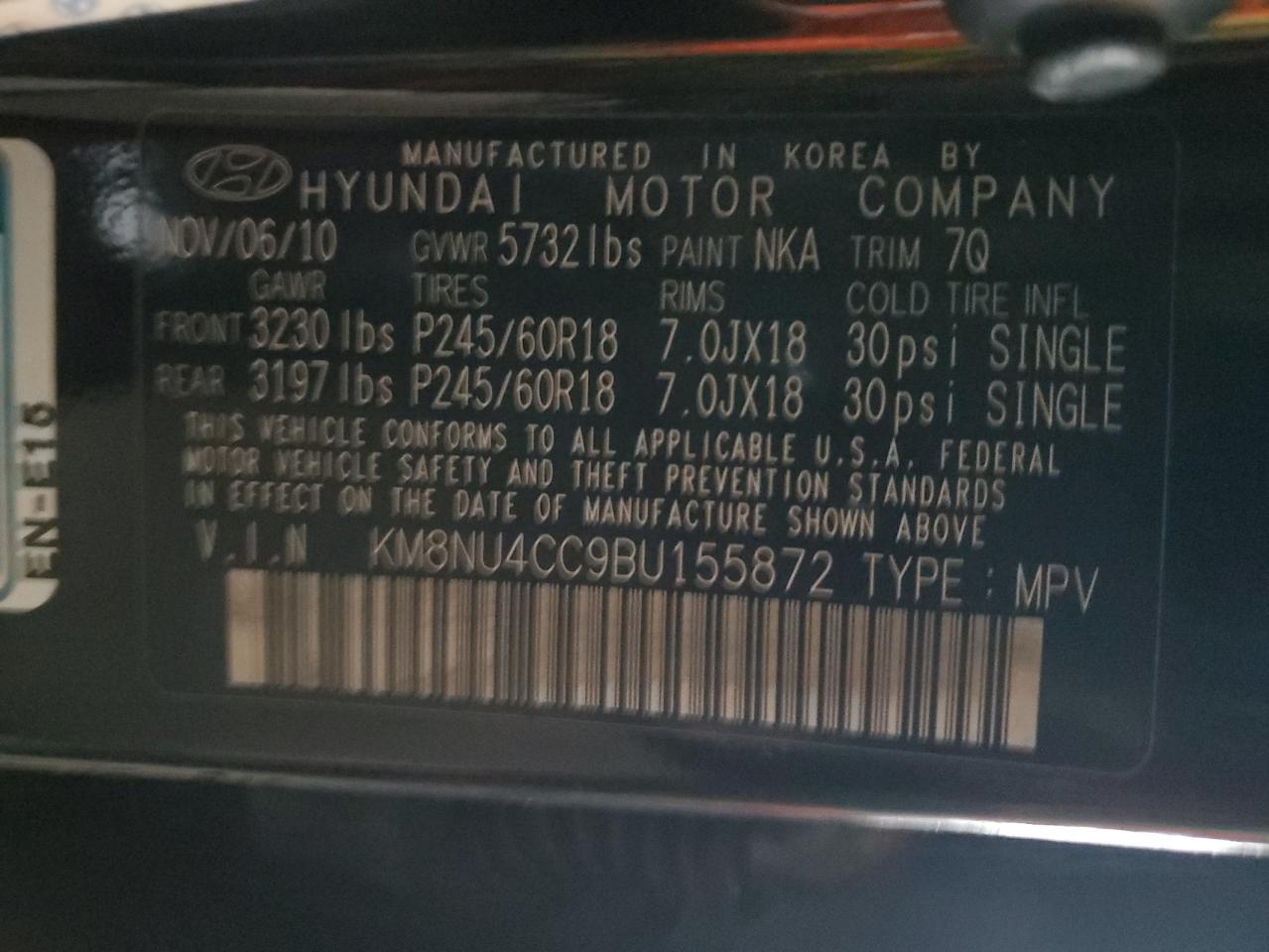 KM8NU4CC9BU155872 2011 Hyundai Veracruz Gls