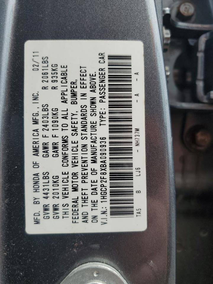 1HGCP2F8XBA090936 2011 Honda Accord Exl