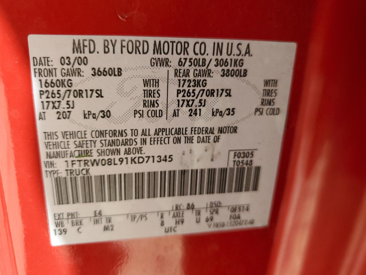 1FTRW08L91KD71345 2001 Ford F150 Supercrew
