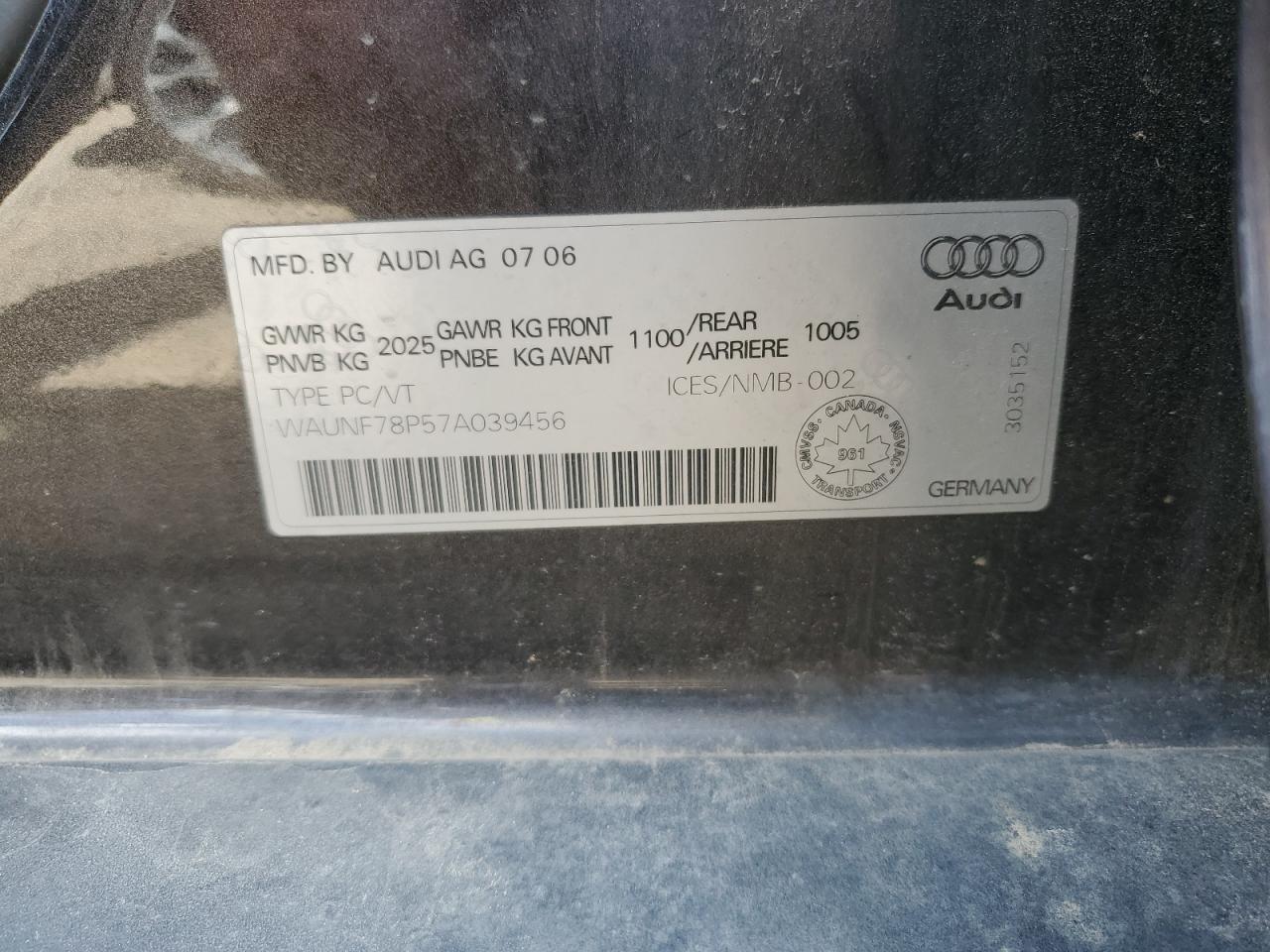 WAUNF78P57A039456 2007 Audi A3 2.0 Premium