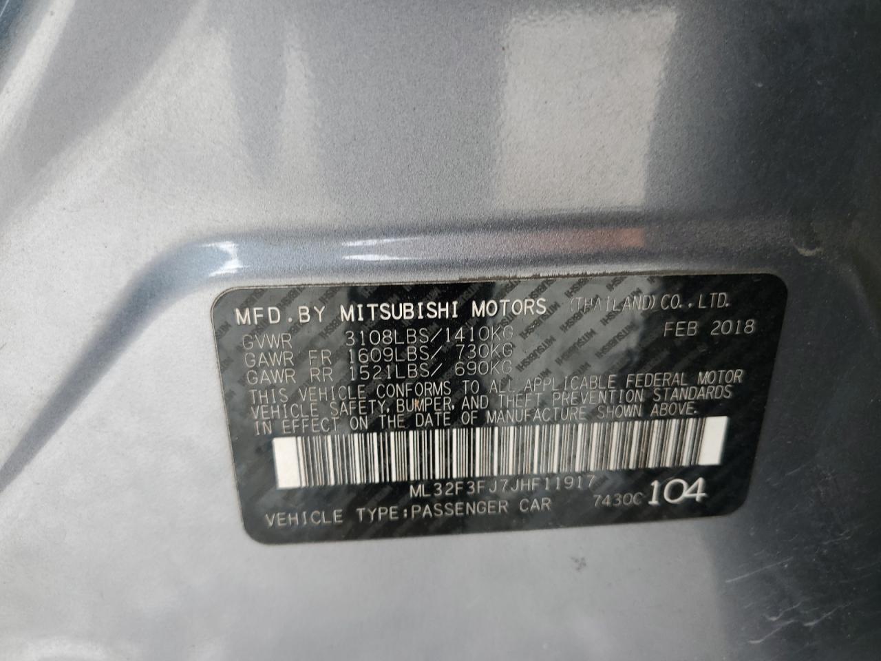 ML32F3FJ7JHF11917 2018 Mitsubishi Mirage G4 Es