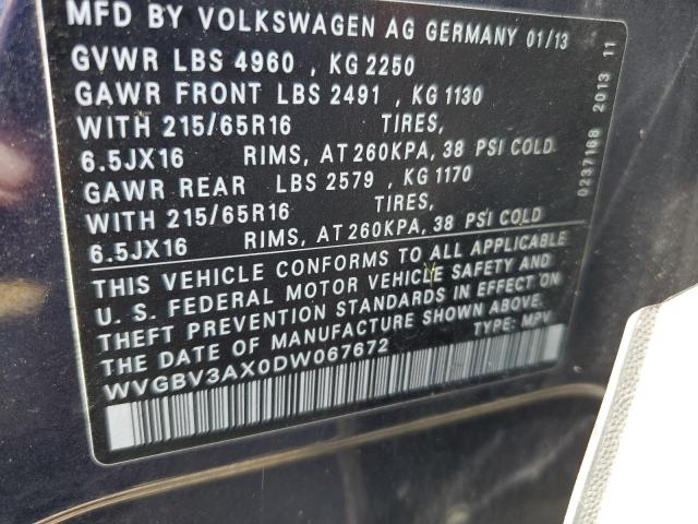 2013 Volkswagen Tiguan S VIN: WVGBV3AX0DW067672 Lot: 57032064