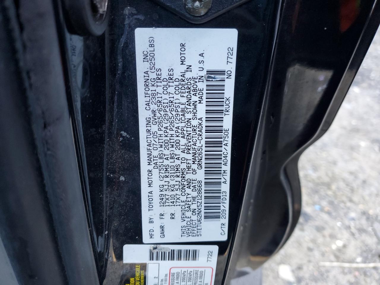 5TETU62NX5Z128668 2005 Toyota Tacoma Prerunner Access Cab