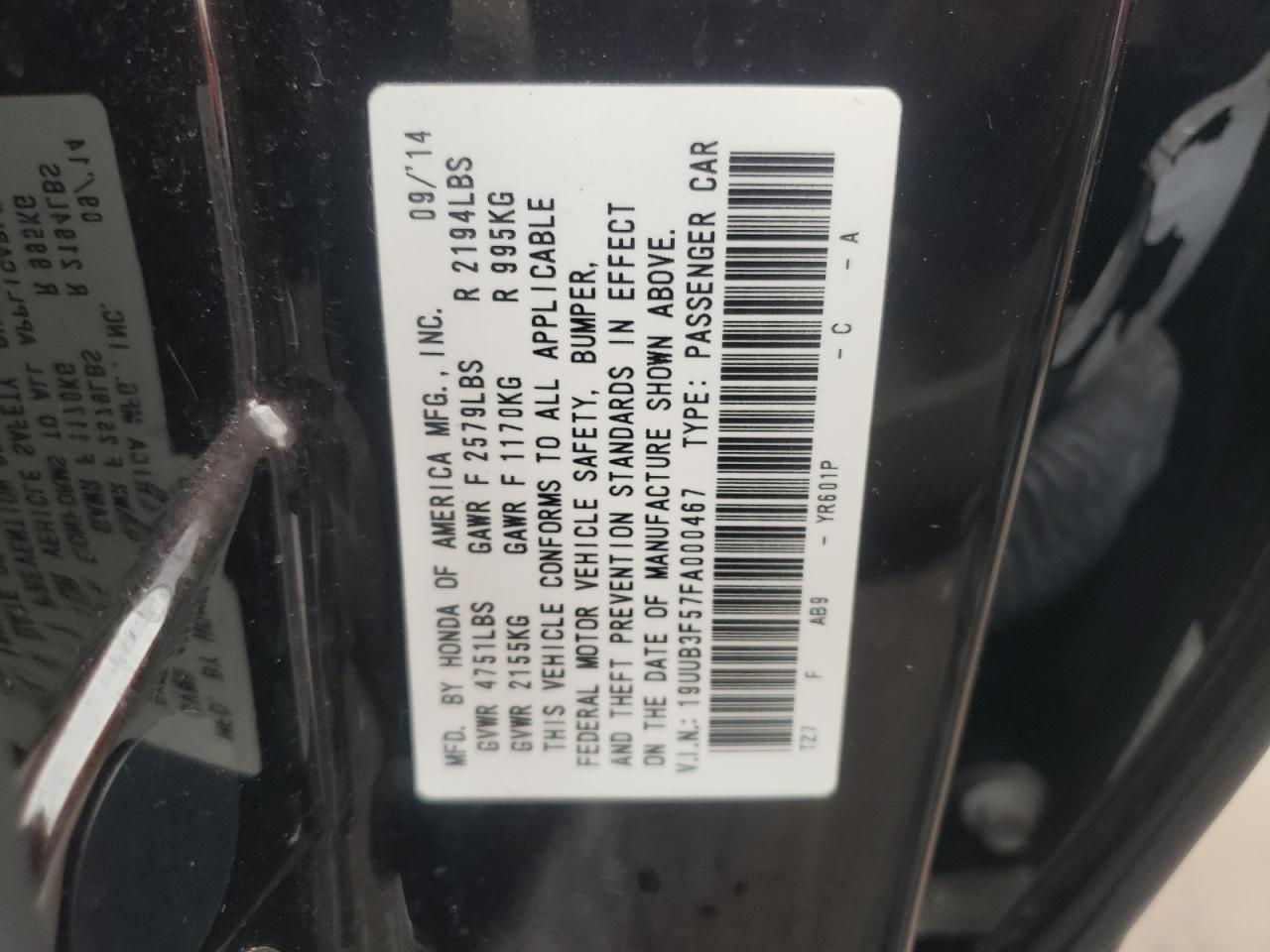 19UUB3F57FA000467 2015 Acura Tlx Tech