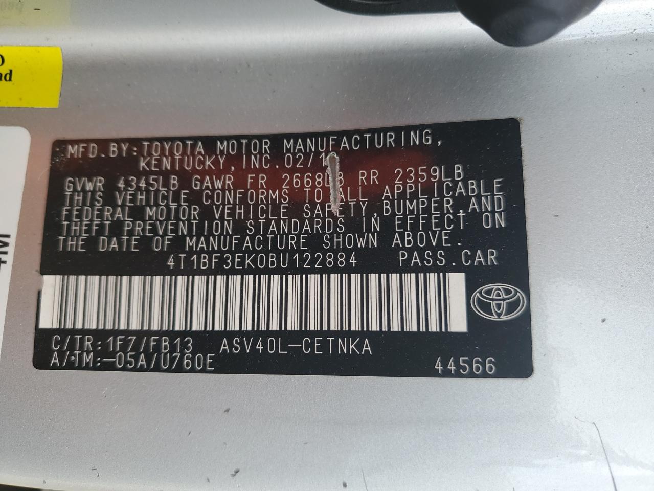 4T1BF3EK0BU122884 2011 Toyota Camry Base