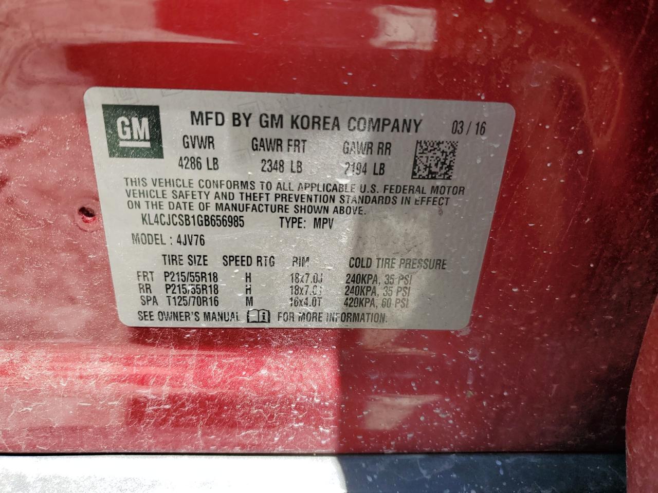 KL4CJCSB1GB656985 2016 Buick Encore