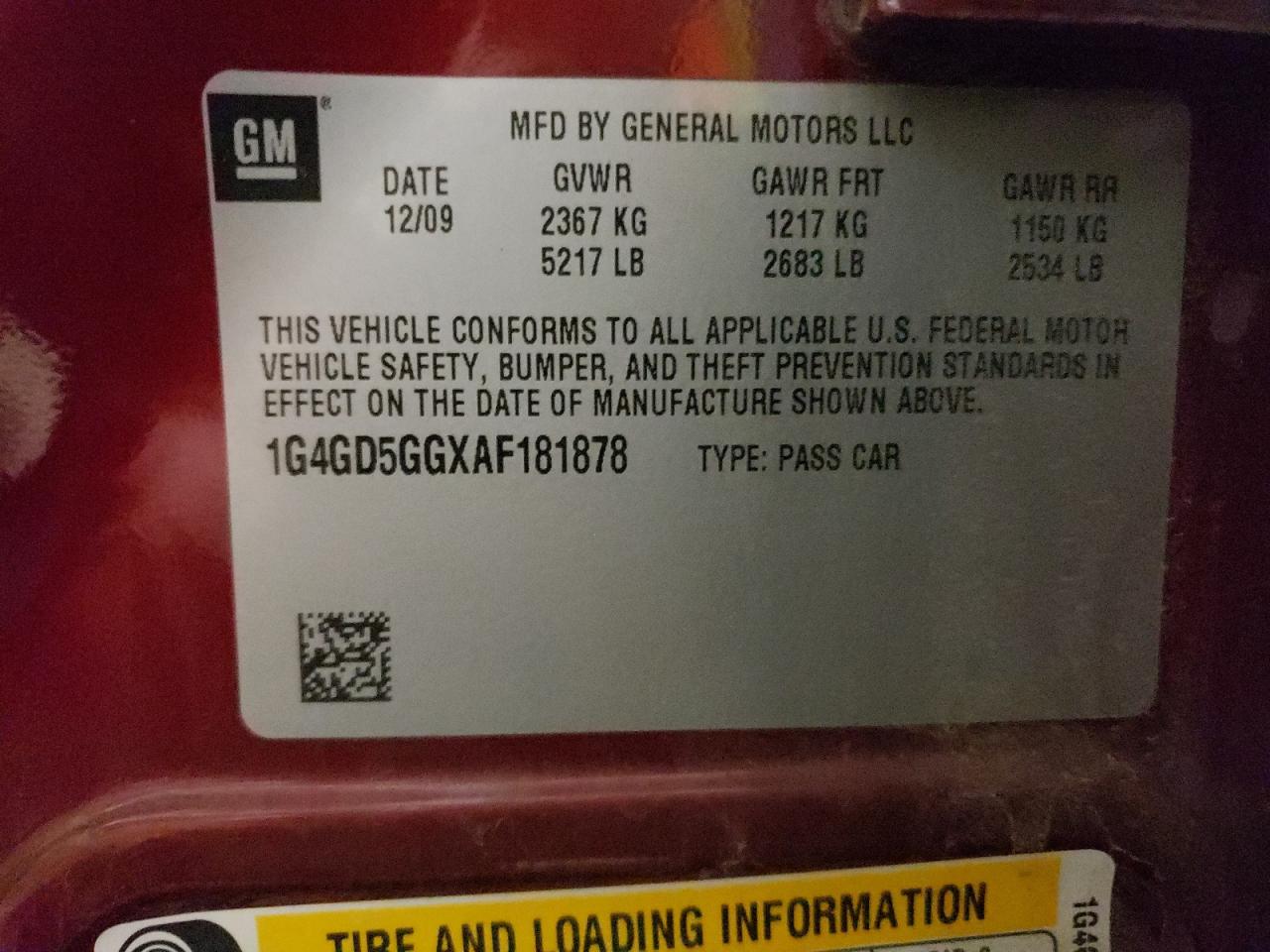 1G4GD5GGXAF181878 2010 Buick Lacrosse Cxl