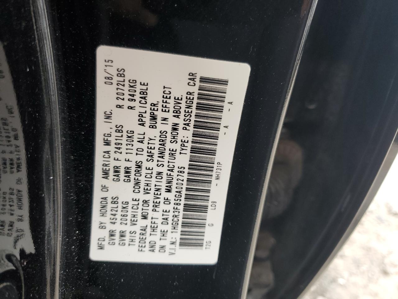 1HGCR3F85GA002785 2016 Honda Accord Exl