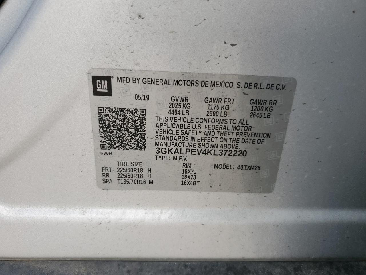 3GKALPEV4KL372220 2019 GMC Terrain Slt