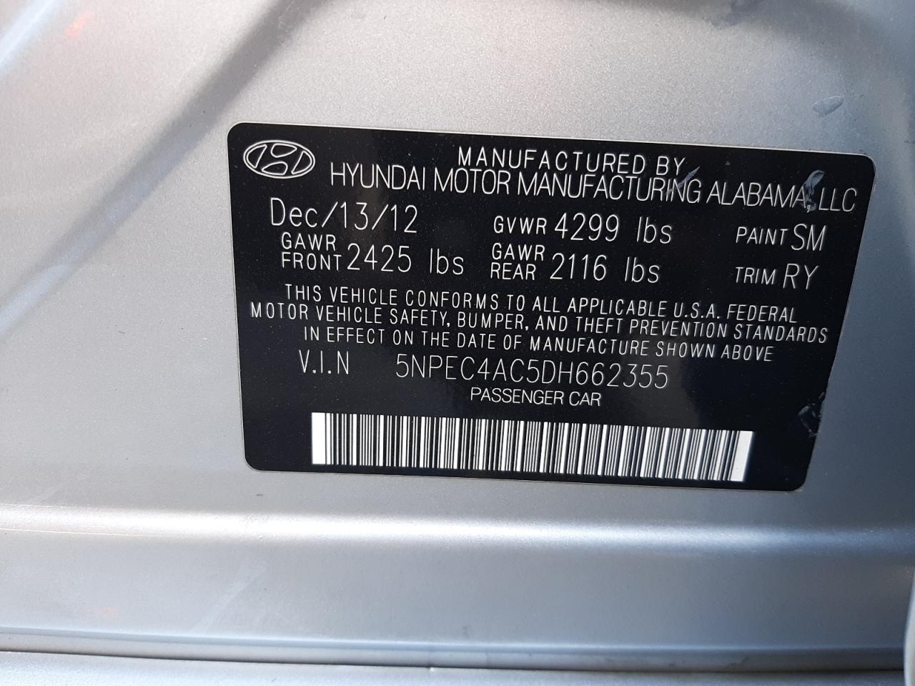 5NPEC4AC5DH662355 2013 Hyundai Sonata Se
