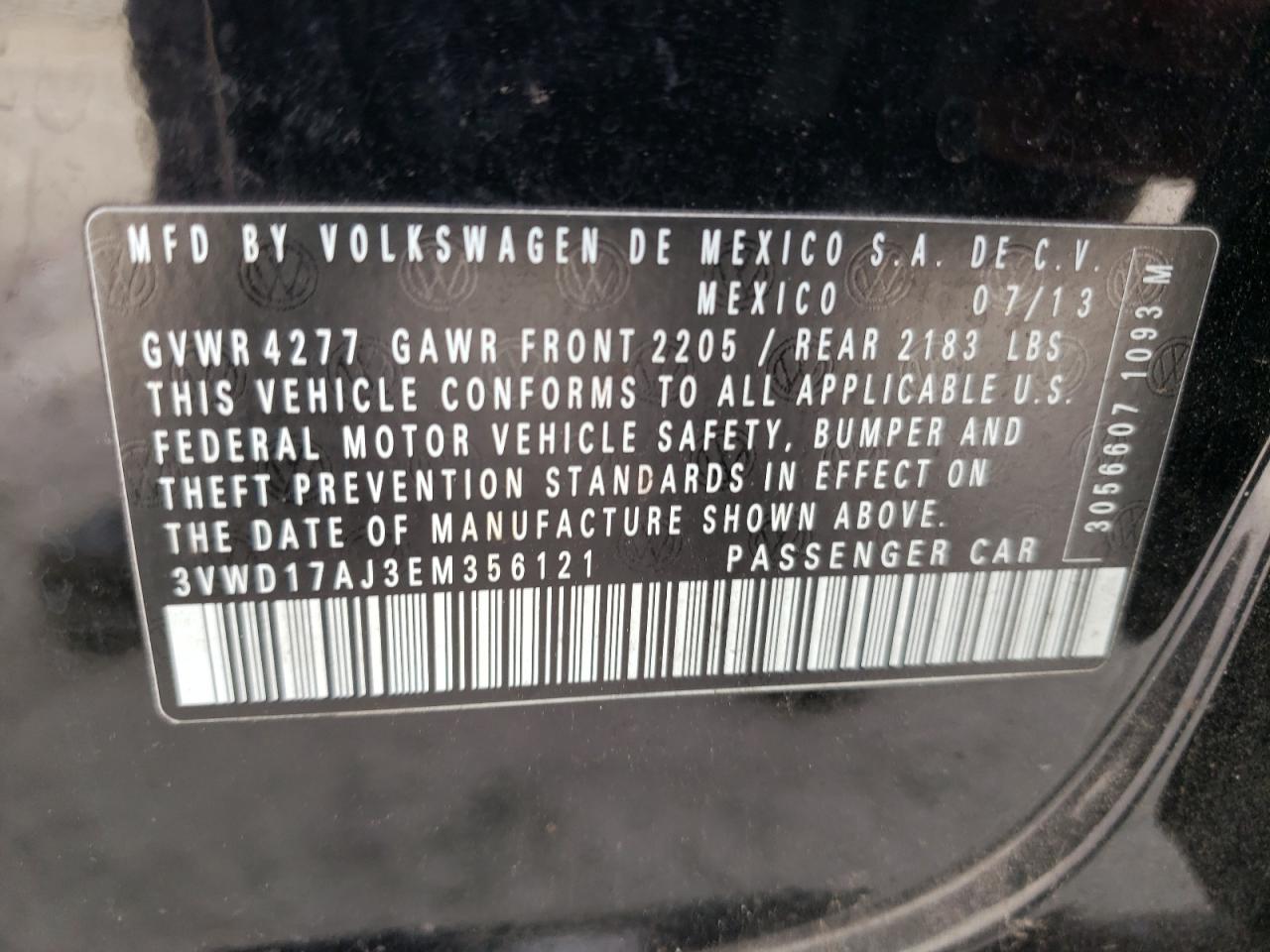 3VWD17AJ3EM356121 2014 Volkswagen Jetta Se