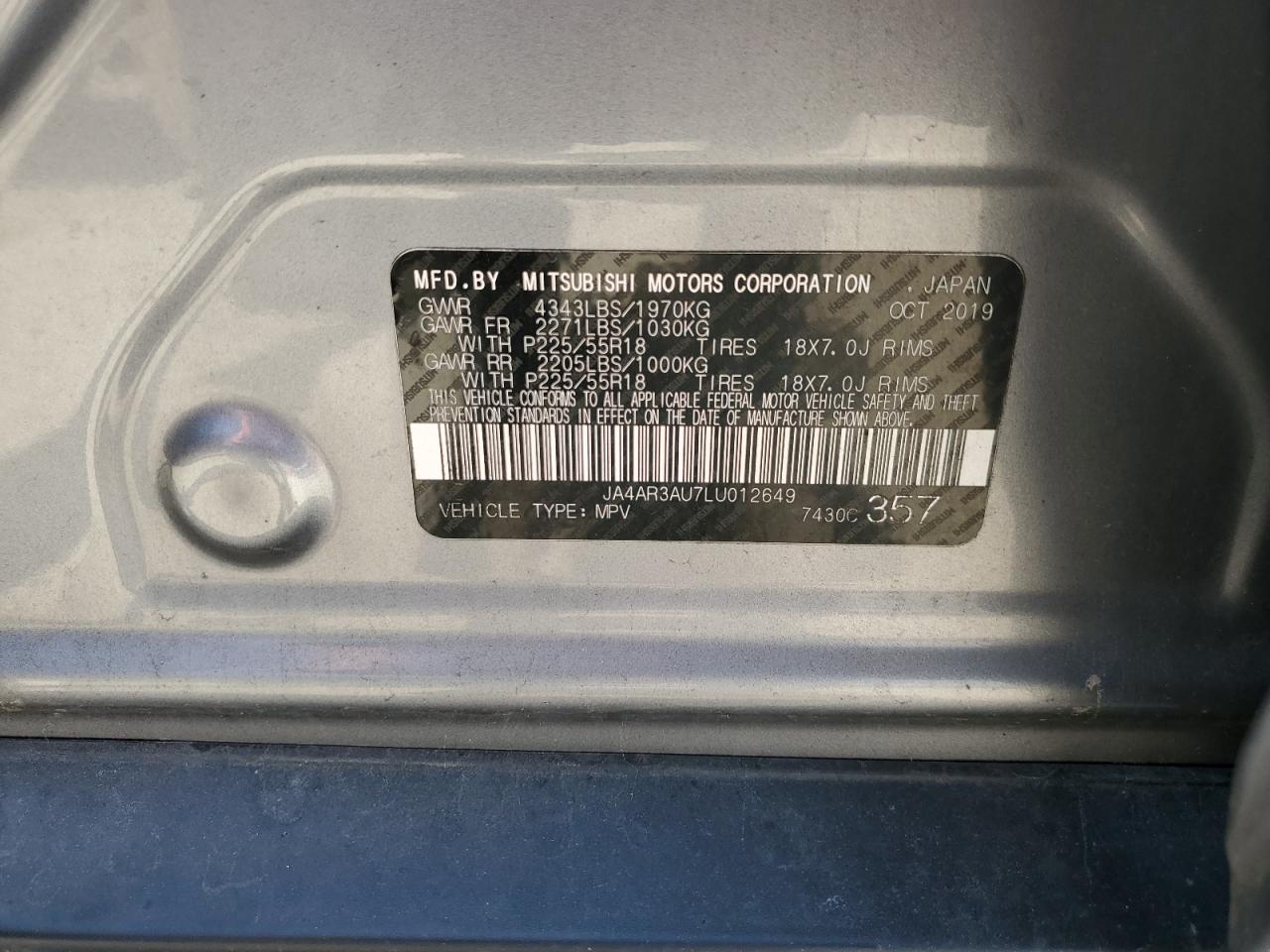 JA4AR3AU7LU012649 2020 Mitsubishi Outlander Sport Es