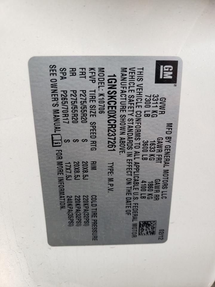 1GNSKCE0XCR237261 2012 Chevrolet Tahoe K1500 Ltz