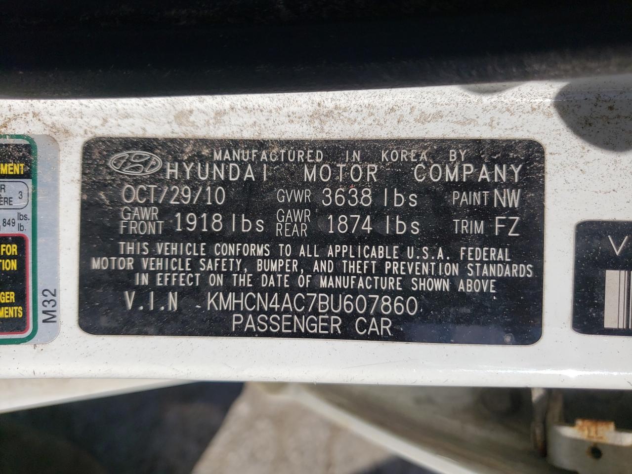 KMHCN4AC7BU607860 2011 Hyundai Accent Gls