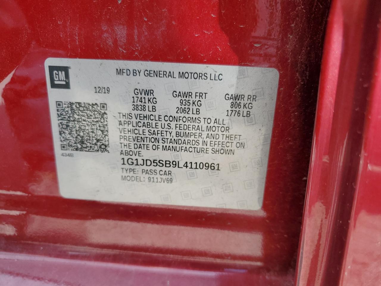 1G1JD5SB9L4110961 2020 Chevrolet Sonic Lt