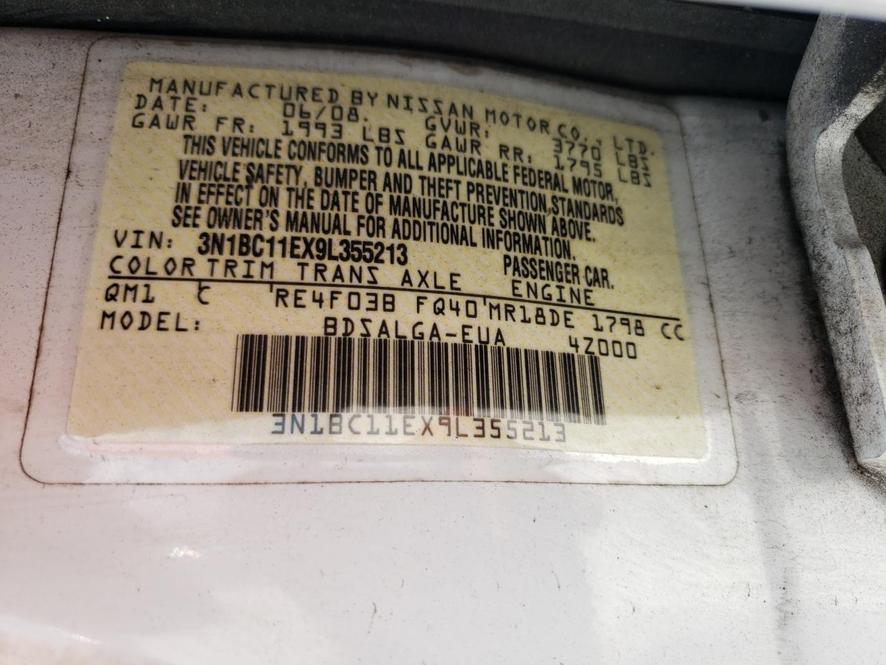 3N1BC11EX9L355213 2009 Nissan Versa S