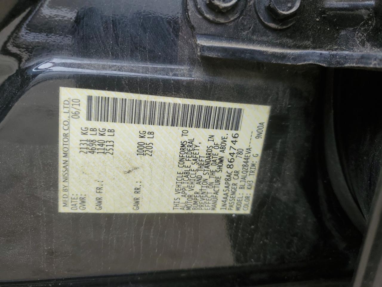 1N4AA5AP8AC864746 2010 Nissan Maxima S