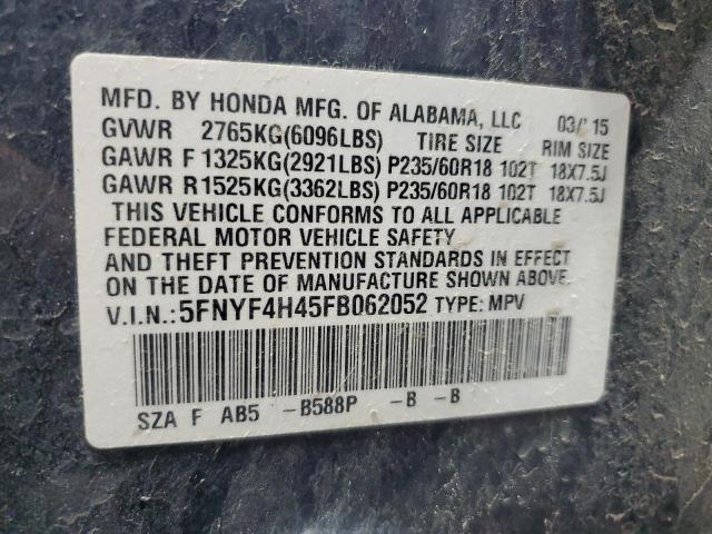 2015 Honda Pilot Ex VIN: 5FNYF4H45FB062052 Lot: 55004704