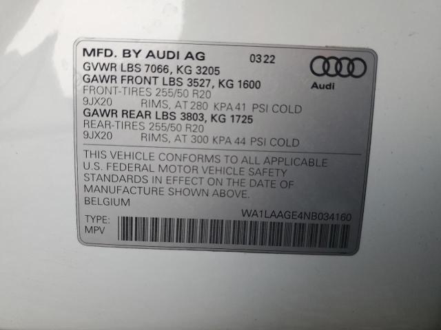 2022 Audi E-Tron Premium Plus VIN: WA1LAAGE4NB034160 Lot: 56010124