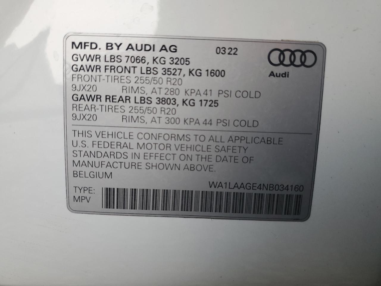 WA1LAAGE4NB034160 2022 Audi E-Tron Premium Plus