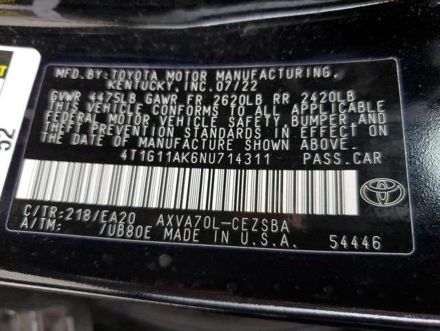 VIN 4T1G11AK6NU714311 2022 Toyota Camry, SE no.12