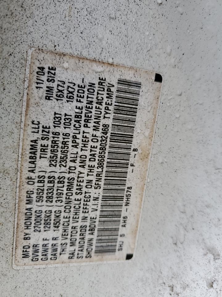 5FNRL38685B032468 2005 Honda Odyssey Exl