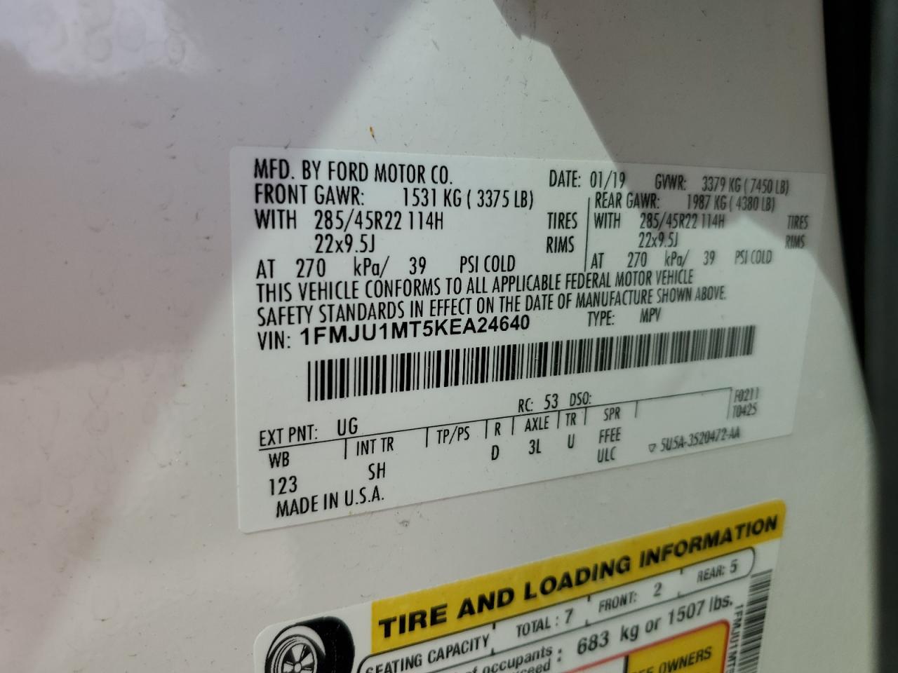 1FMJU1MT5KEA24640 2019 Ford Expedition Platinum