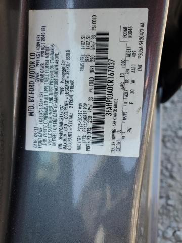 2012 Ford Fusion Sel VIN: 3FAHP0JA0CR167037 Lot: 55203704