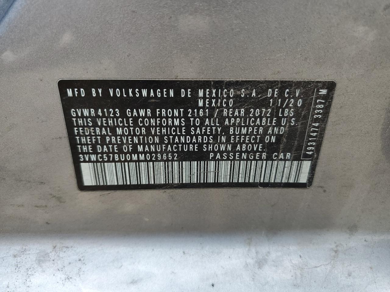 3VWC57BU0MM029652 2021 Volkswagen Jetta S