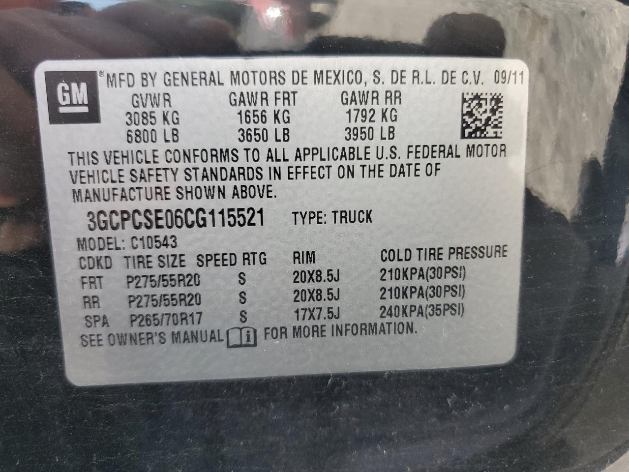 3GCPCSE06CG115521 2012 Chevrolet Silverado C1500 Lt