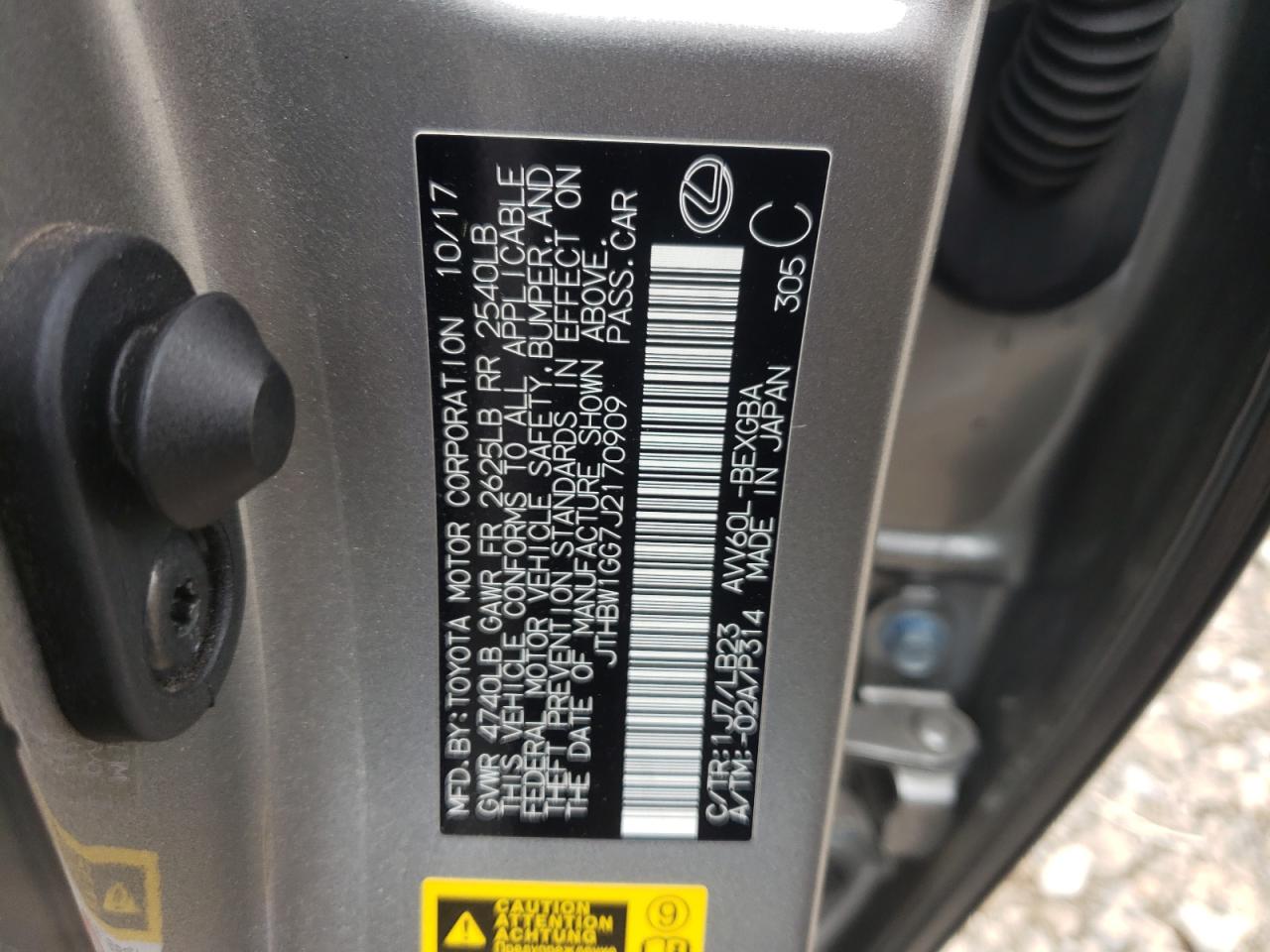 JTHBW1GG7J2170909 2018 Lexus Es 300H