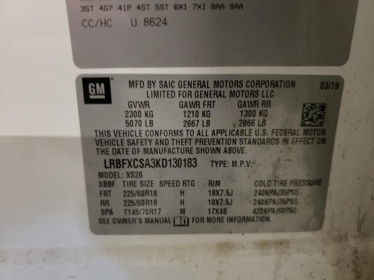 LRBFXCSA3KD130183 2019 Buick Envision Essence