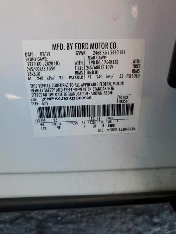 2019 Ford Edge Sel VIN: 2FMPK4J98KBB89930 Lot: 54722204