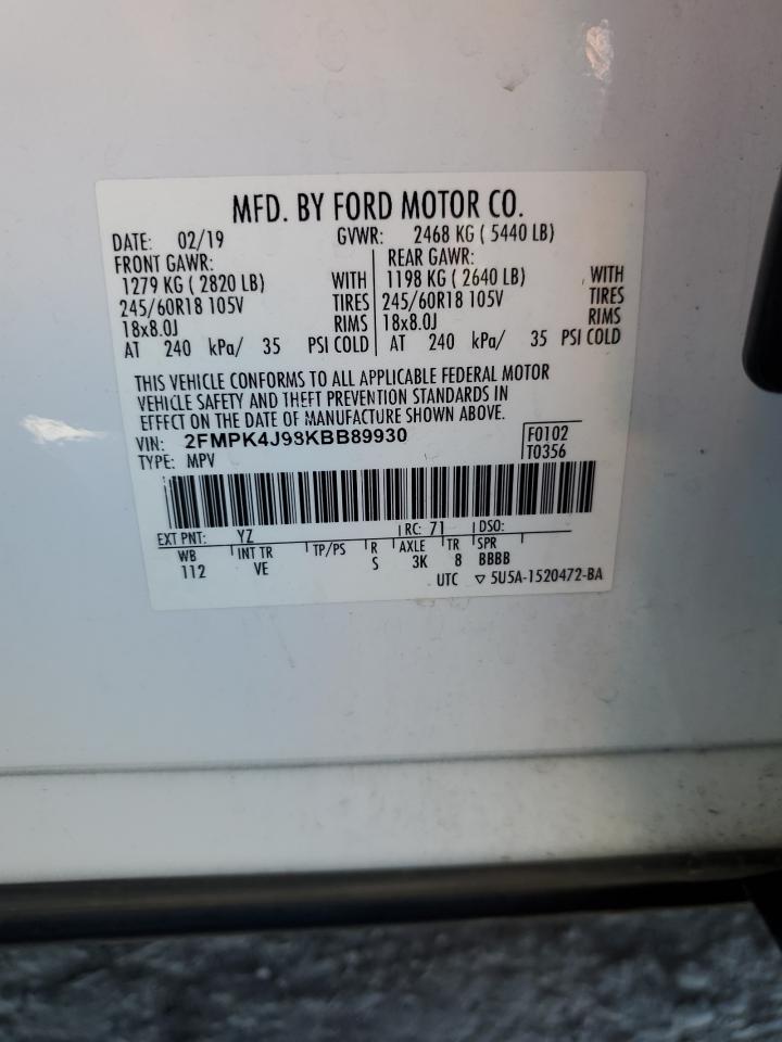 2FMPK4J98KBB89930 2019 Ford Edge Sel