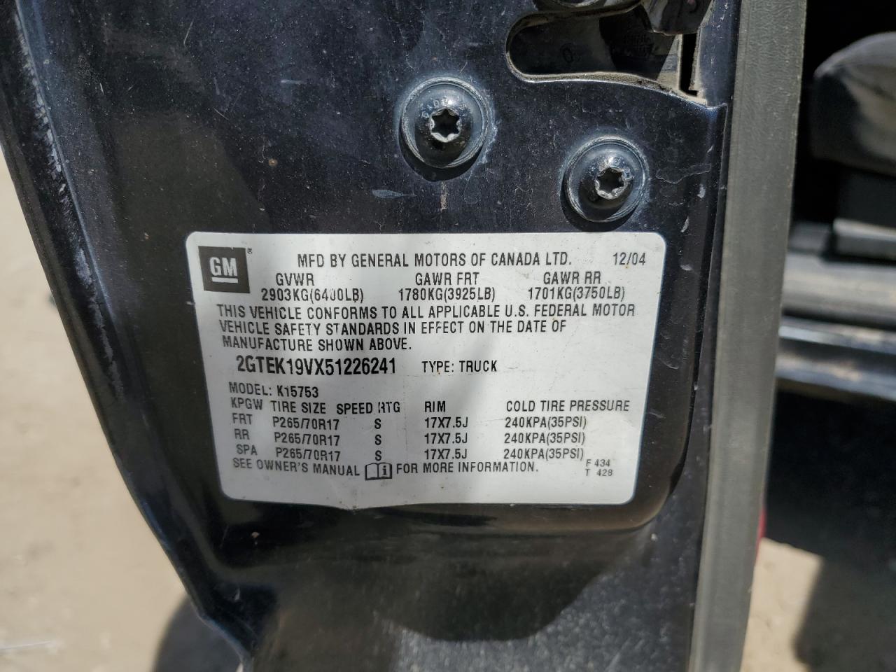 2GTEK19VX51226241 2005 GMC New Sierra K1500