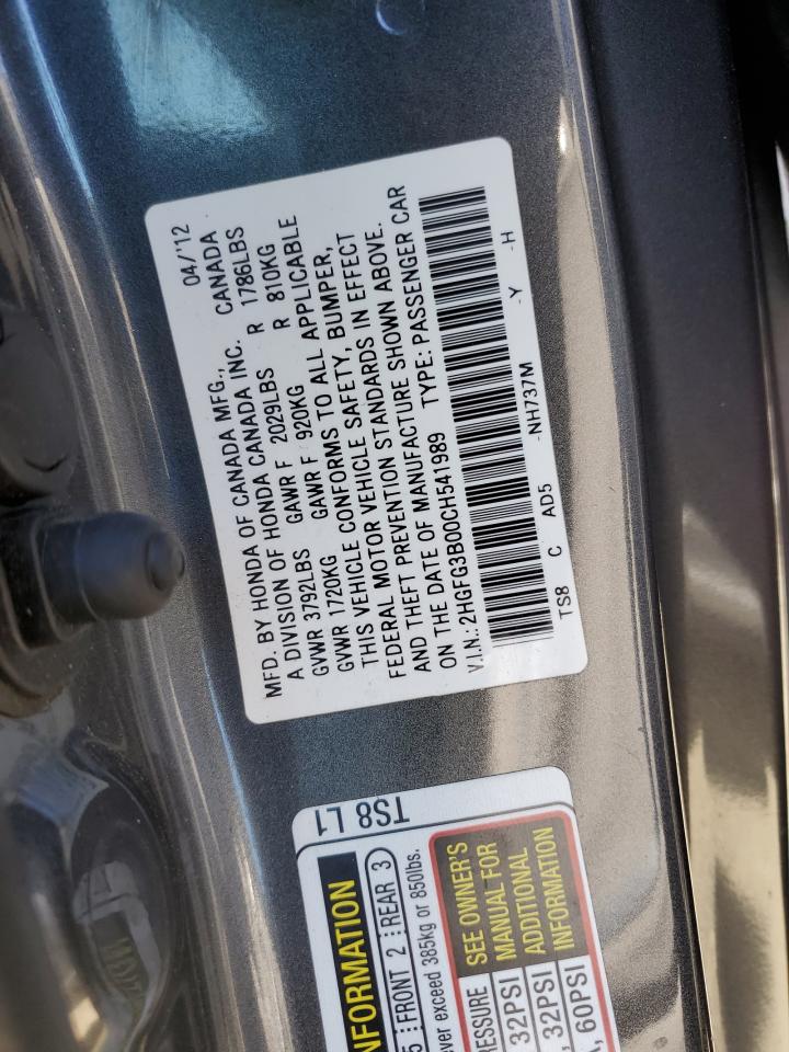 2HGFG3B00CH541989 2012 Honda Civic Exl