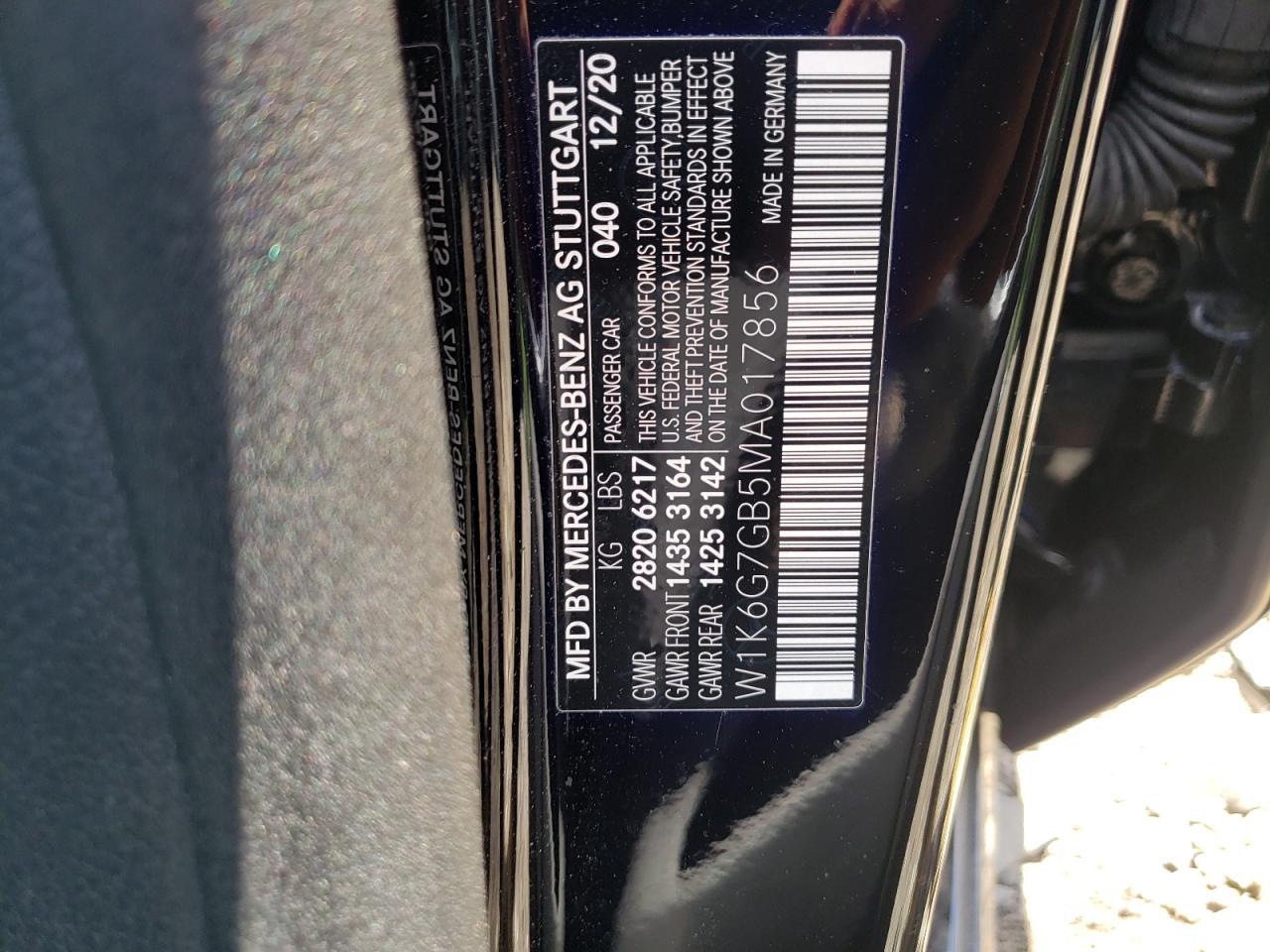 W1K6G7GB5MA017856 2021 Mercedes-Benz S 580 4Matic