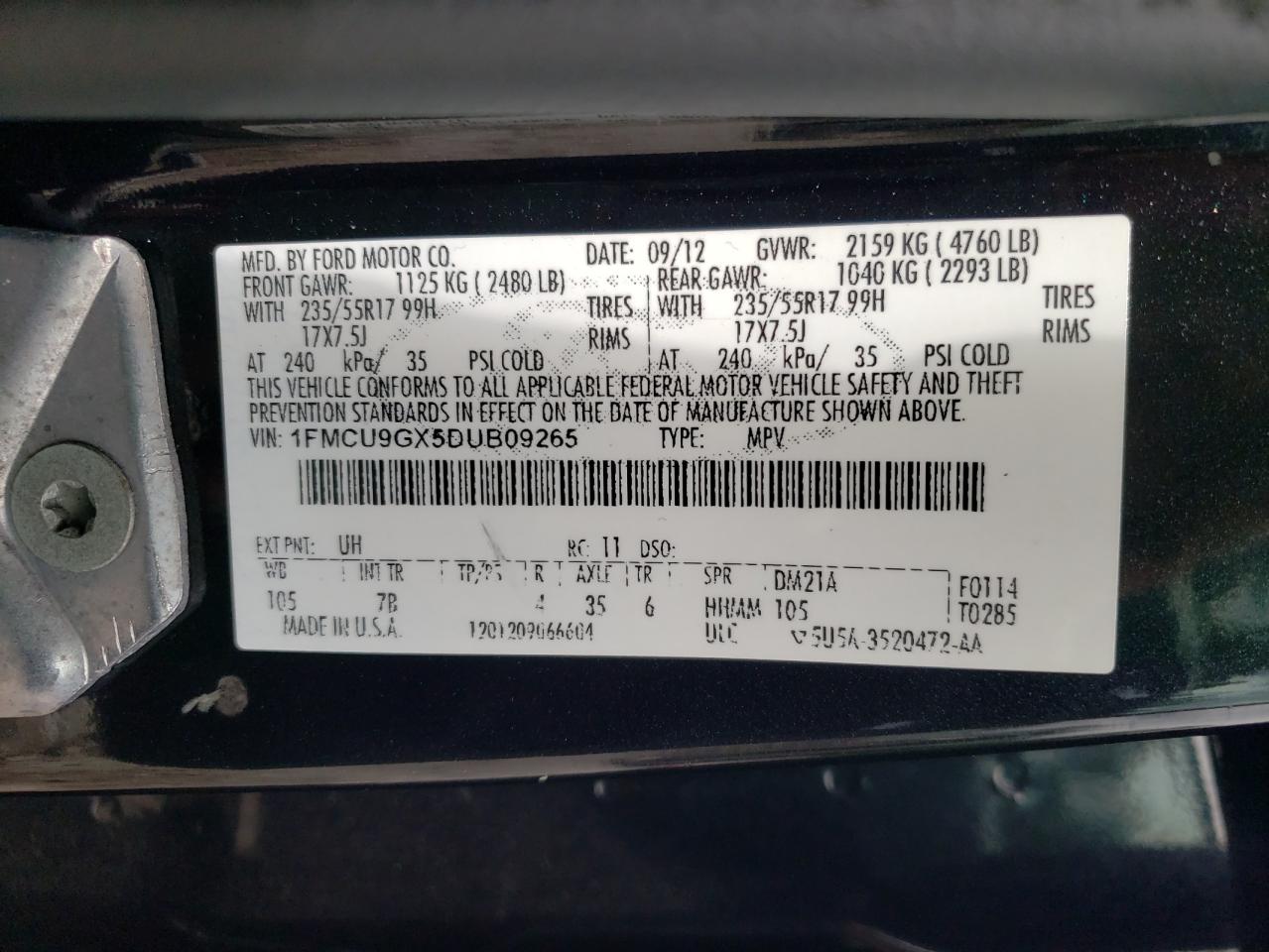 1FMCU9GX5DUB09265 2013 Ford Escape Se