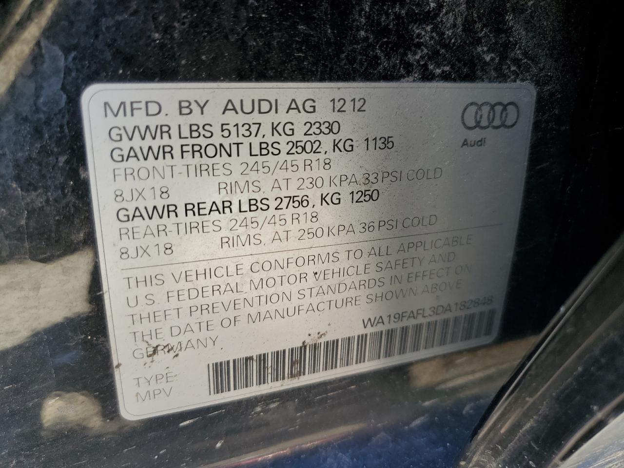 WA19FAFL3DA182848 2013 Audi A4 Allroad Premium