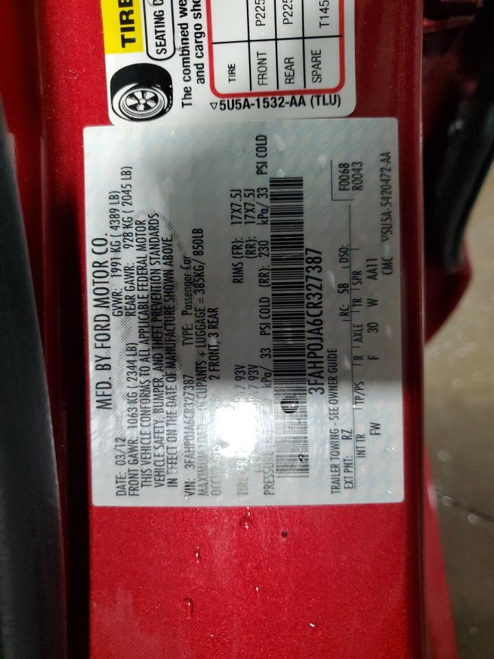 3FAHP0JA6CR327387 2012 Ford Fusion Sel