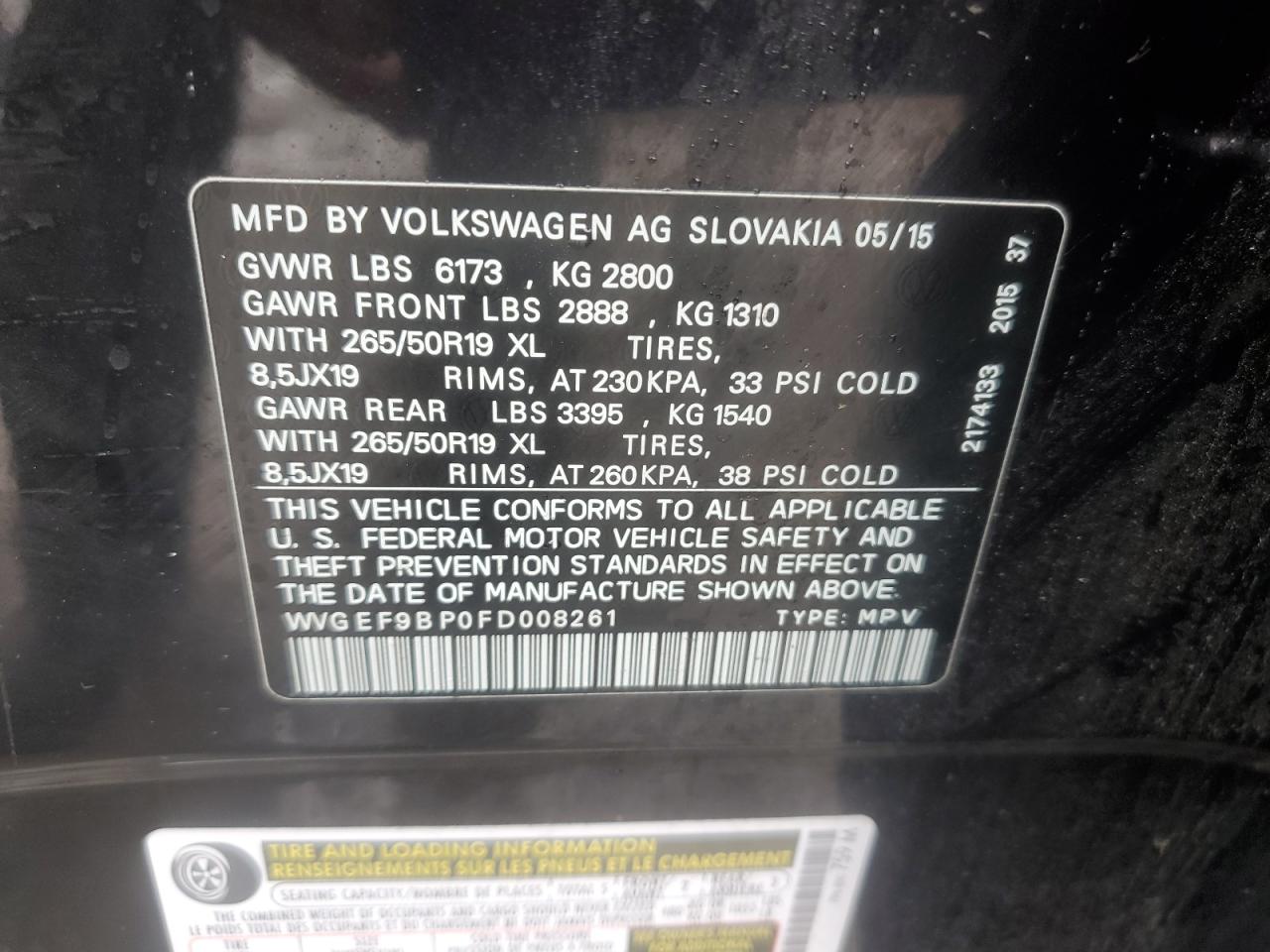 WVGEF9BP0FD008261 2015 Volkswagen Touareg V6