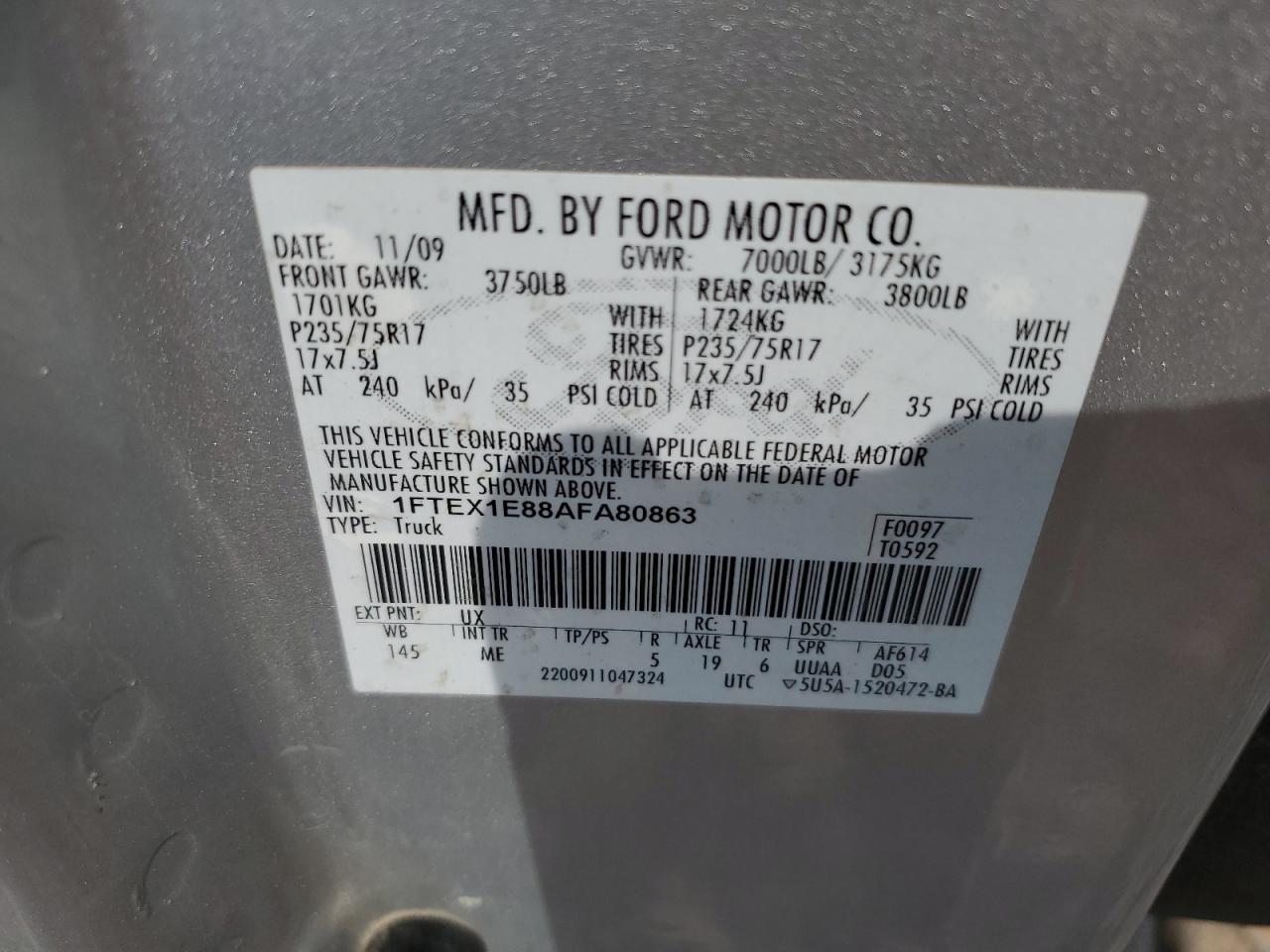 1FTEX1E88AFA80863 2010 Ford F150 Super Cab