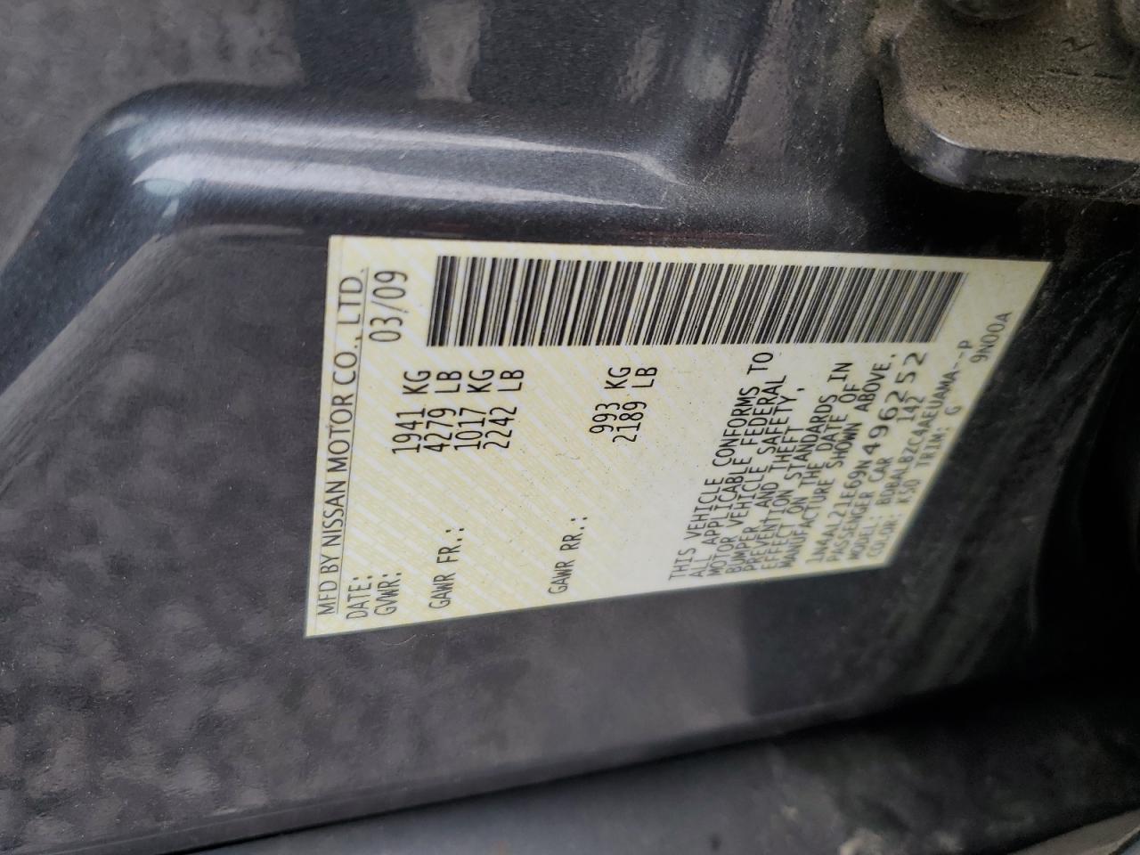 1N4AL21E69N496252 2009 Nissan Altima 2.5