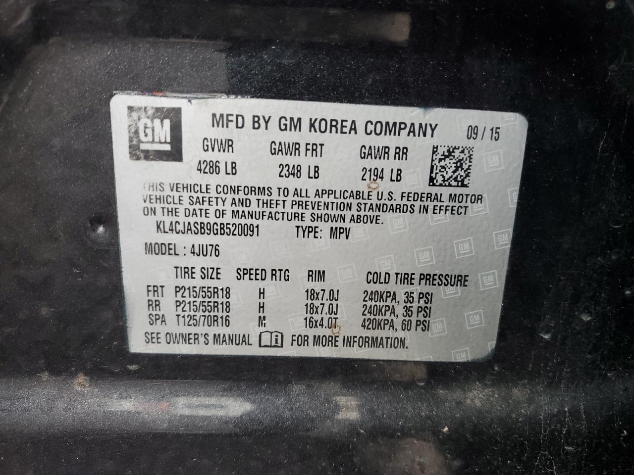 KL4CJASB9GB520091 2016 Buick Encore