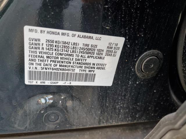 2019 Honda Pilot Elite VIN: 5FNYF6H02KB049732 Lot: 56718804