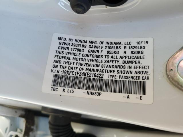 2019 Honda Civic Ex VIN: 19XFC1F34KE216422 Lot: 54643114