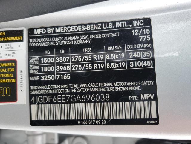 VIN 4JGDF6EE7GA696038 2016 Mercedes-Benz GL-Class, ... no.12